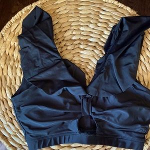 Albion Fit Swim Top. Black Ruffle crop.